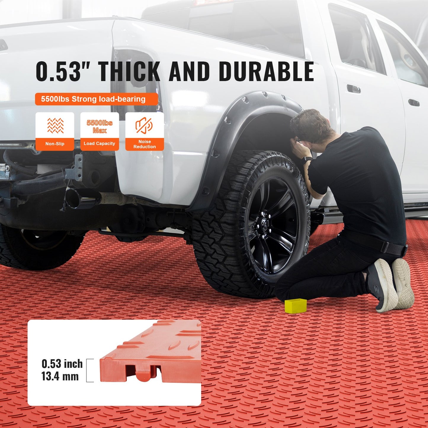 Garage Tiles Interlocking, 12 x 12 x 0.53 inch 25 Pack Garage Floor Covering Tiles, Non-Slip Double-Sided Texture Garage Flooring Tiles, for Garages, Basements, Repair Shops, Red