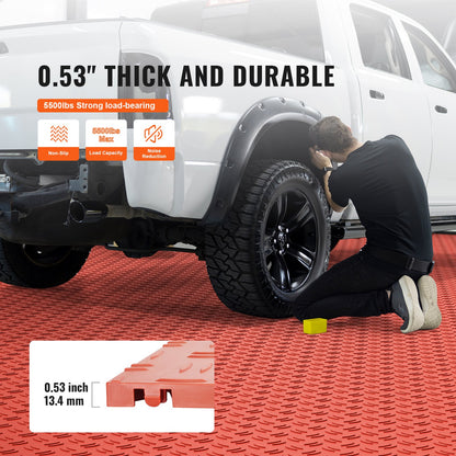 Garage Tiles Interlocking, 12 x 12 x 0.53 Inch 50-Pack Garage Floor Tiles, Non-Slip Double-Sided Texture Garage Floor Tiles, for Garages, Basements, Repair Shops, Red