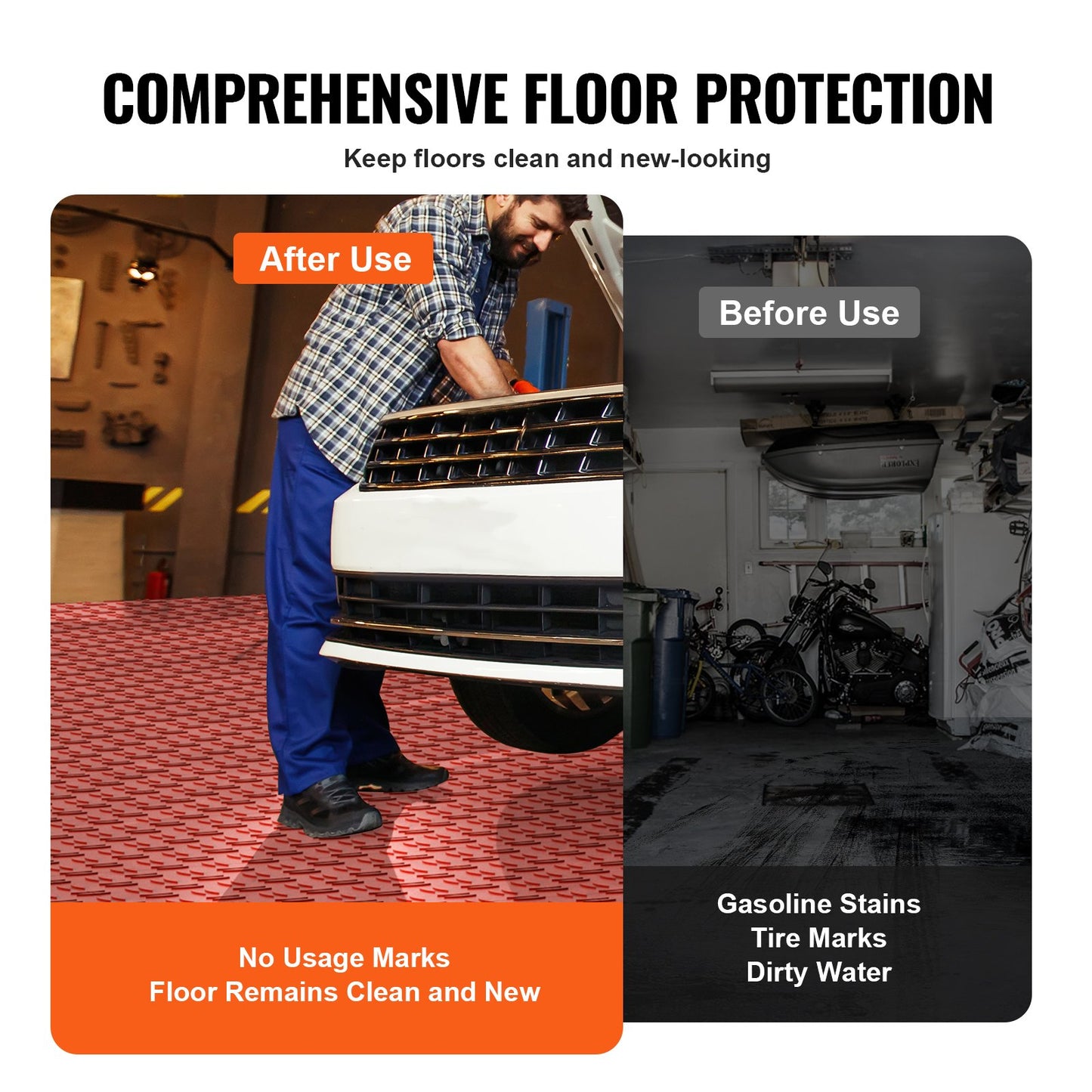 Garage Tiles Interlocking, 12 x 12 x 0.53 inch 50 Pack Garage Floor Covering Tiles, Non-Slip Double-Sided Texture Garage Flooring Tiles, for Garages, Basements, Repair Shops, Red