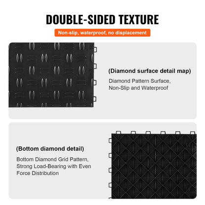 Garage Tiles Interlocking, 12 x 12 x 0.53 inch 50 Pack Garage Floor Covering Tiles, Non-Slip Double-Sided Texture Garage Flooring Tiles, for Garages, Basements, Repair Shops, Black