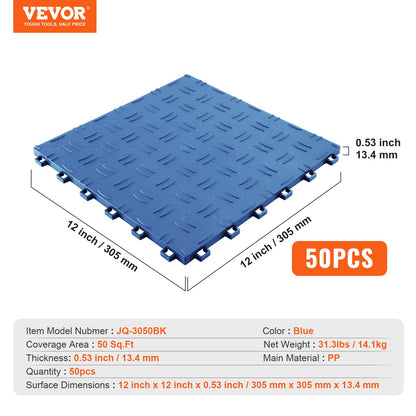 Garage Tiles Interlocking, 12 x 12 x 0.53 Inch 50-Pack Garage Floor Tiles, Non-Slip Double-Sided Texture Garage Floor Tiles, for Garages, Basements, Repair Shops, Blue