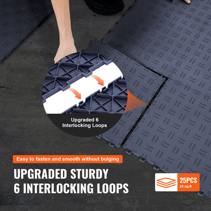 Garageplattor sammankopplade, 12 x 12 x 0,53 tum 25-pack garagegolvplattor, halkfri dubbelsidig textur garagegolvplattor, för garage, källare, reparationsverkstäder, grafitgrå