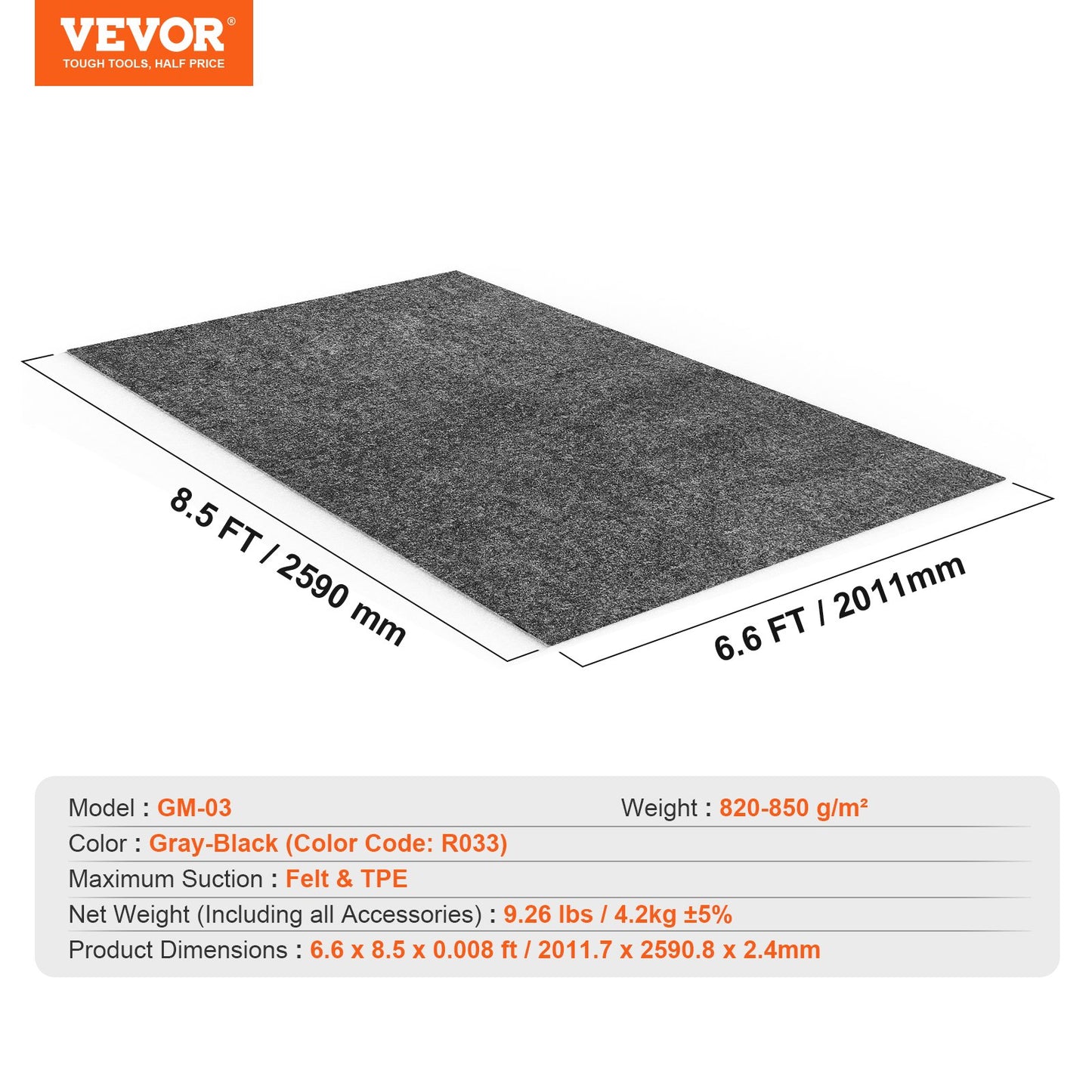 Waterproof Garage Floor Mat for Under Car, Non-slip 6.6'x8.5' Compact Size Heavy Duty Containment Mat, Protects Garage Floor from Water, Mud and Oil, For Garages,Greenhouses,Entrance