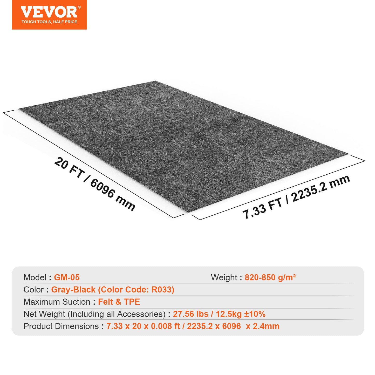 Garage Floor Mat, 2.28 x 6.1 M Waterproof Protection Against Water, Snow, Rain, Mud and Oil for Cars, Non-Slip, Heavy Duty Packing Mat with TPE Leak Protection and Easy to Clean and Cuttable