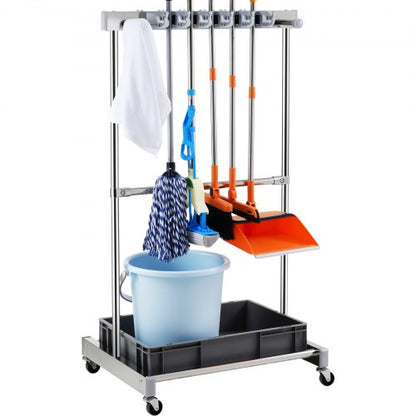 Garden Tool Organizer, 10 Slots with Hooks, Yard Tool Tower Rack with Wheels for Garage Organization and Storage, Hold Long-Handled Tool/Rake/Broom, Metal Tool Stand Holder for Shed, Outdoor