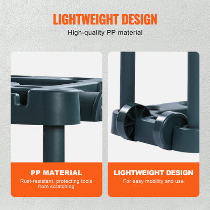 Trädgårdsredskapsarrangör, 10 platser, Trädgårdsredskapstornställ för garageorganisation och förvaring, Hålla långhandtaget verktyg/krata/kvast/skyffel, PP Trädgårdsredskapshållare Organizer för trädgård, skjul, utomhus