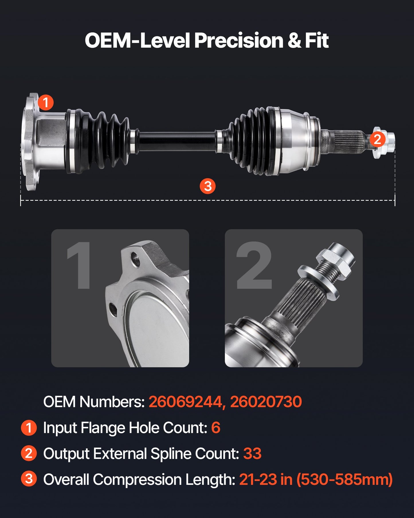 CV Axle Shaft Assembly, Front Left or Right Side (Driver or Passenger Side), Automotive Replacement CV Joint Axle Compatible with 1999-2006 Chevrolet Silverado 1500, Alloy Steel & Carbon Steel