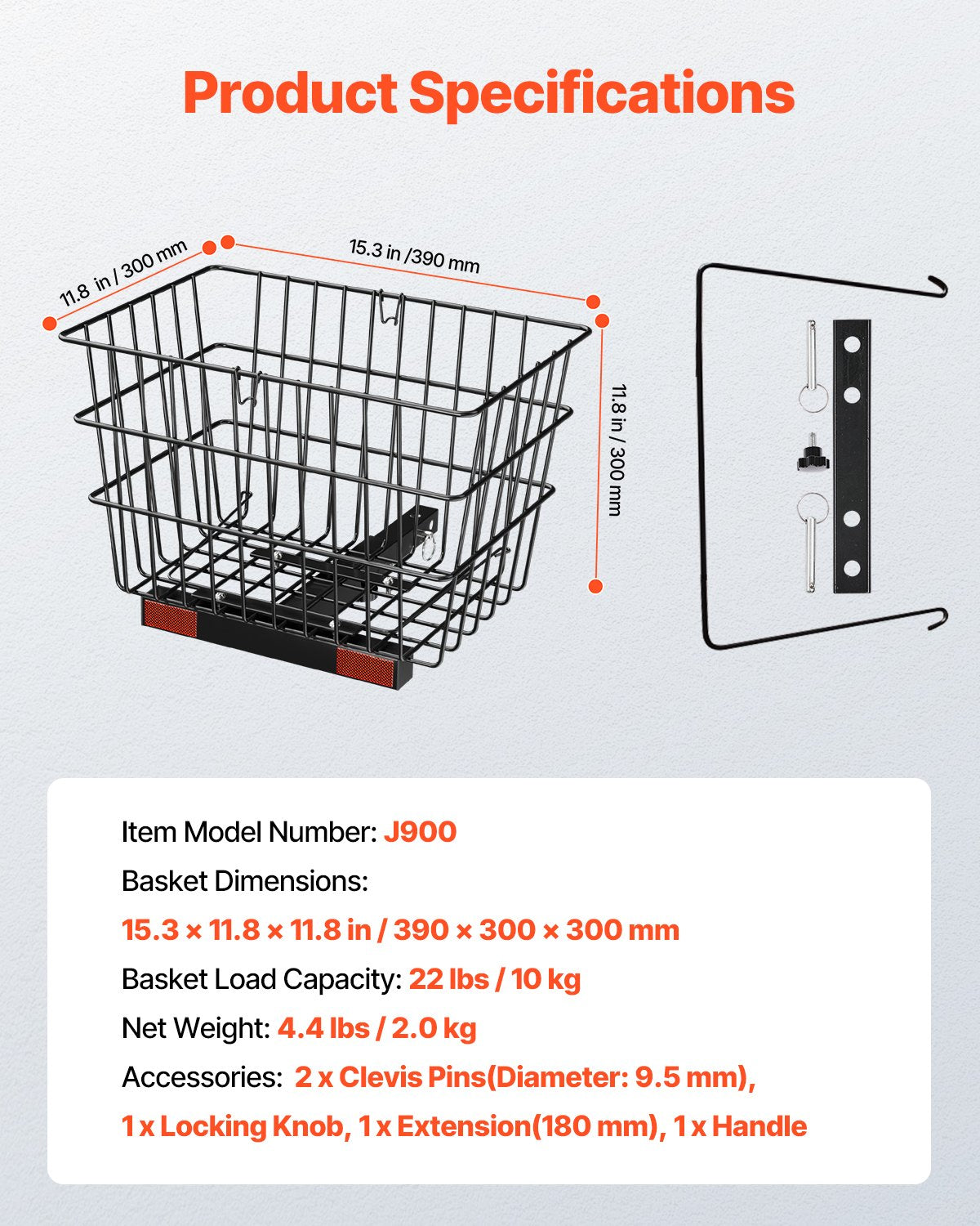 Scooter bakkorg Heavy Duty Mobilitetskorg med handtag 1 i mottagare