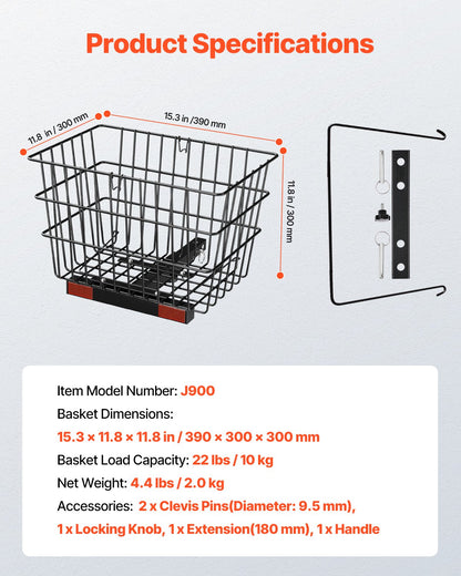 Scooter bakkorg Heavy Duty Mobilitetskorg med handtag 1 i mottagare