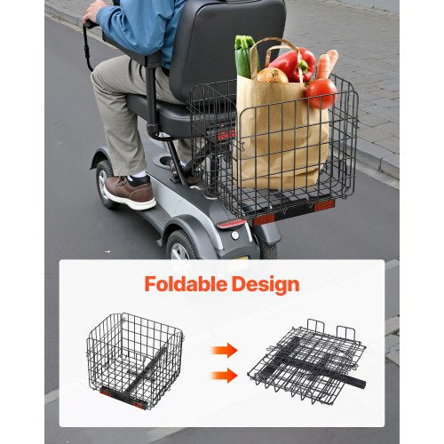 Scooterkorg, Hopfällbar metallkorg, Robust och rymlig lastkorg, Fungerar med 2,5 cm mottagare, Kompatibel med de flesta Golden-, Drive- och Pride-mobilitetsskotrar |  EU