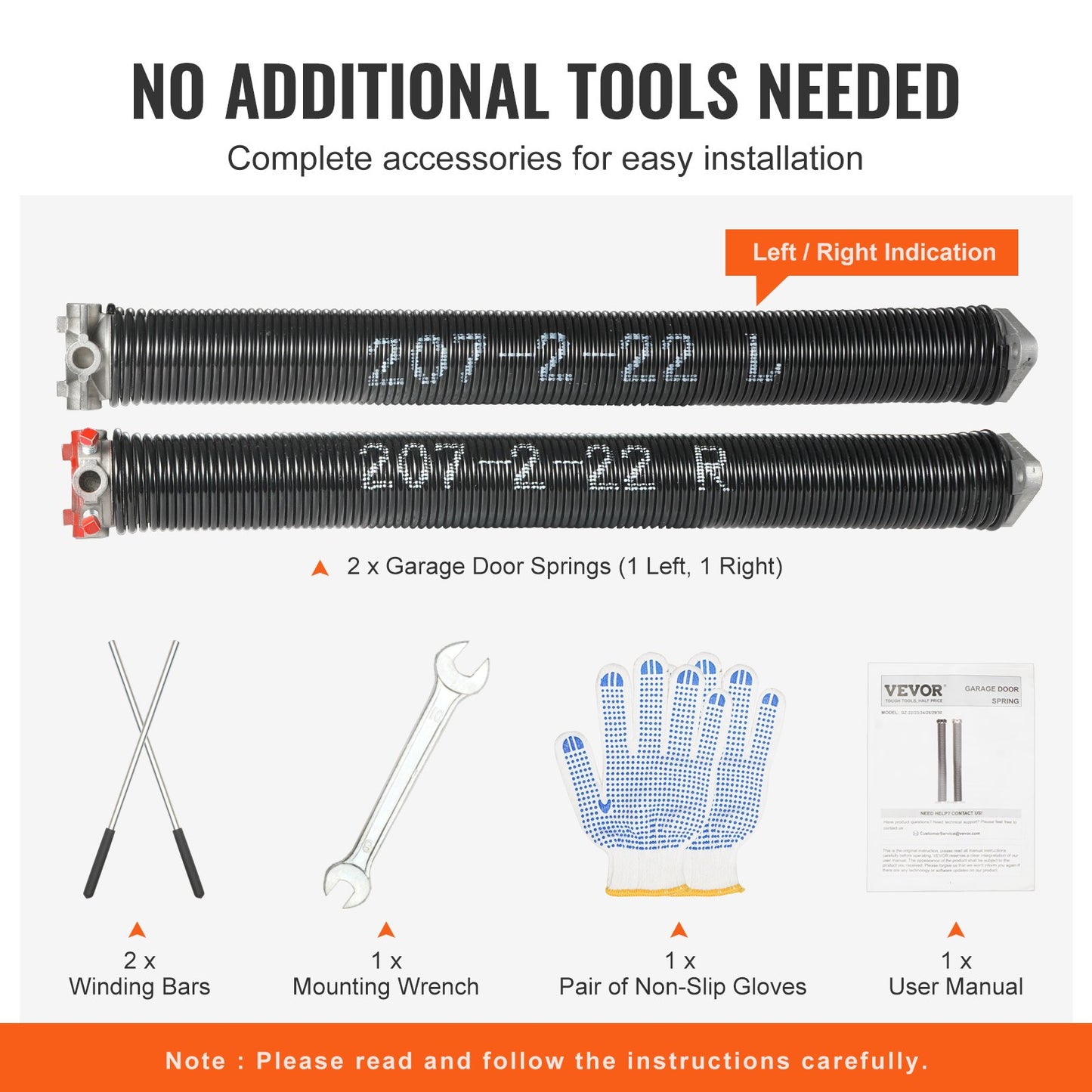 Garage Door Torsion Springs, Pair of 0.207 x 2 x 22inch, 16000 Cycles, Garage Door Springs with Non-Slip Winding Bars, Gloves and Mounting Wrench, Electrophoresis Coated for Replacement