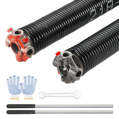 Garage Door Torsion Springs, Pair of 0.218 x 2 x 24inch, Garage Door Springs with Non-Slip Winding Bars, 16000 Cycles, Gloves and Mounting Wrench, Electrophoresis Coated for Replacement
