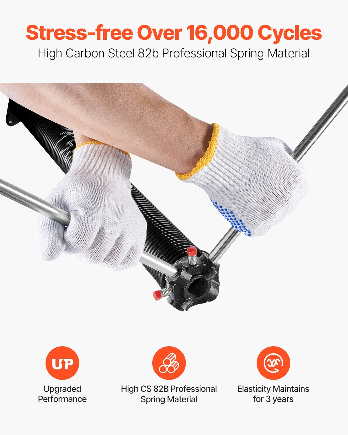 Garage Door Torsion Springs, Pair of 0.225 x 2 x 27 in, 16000 Cycles, Electrophoresis Black Coated for Replacement, Garage Door Springs with Non-Slip Winding Bars, Gloves and Mounting Wrench