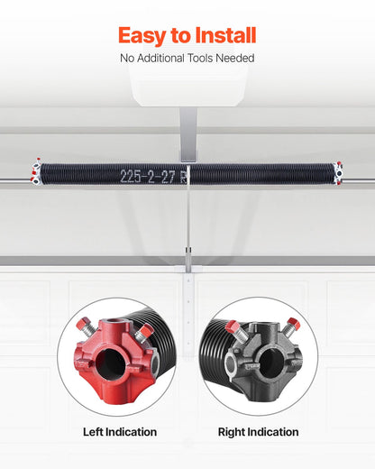 Garage Door Torsion Springs, Pair of 0.225 x 2 x 27 in, 16000 Cycles, Electrophoresis Black Coated for Replacement, Garage Door Springs with Non-Slip Winding Bars, Gloves and Mounting Wrench