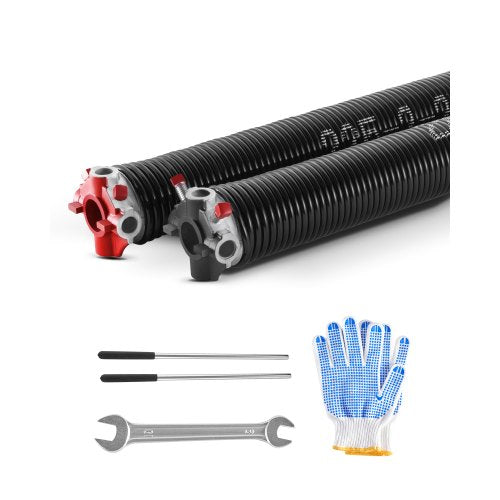 Garage Door Torsion Springs, Pair of 0.225 x 2 x 24 in, 16000 Cycles, Electrophoresis Black Coated for Replacement, Garage Door Springs with Non-Slip Winding Bars, Gloves and Mounting Wrench