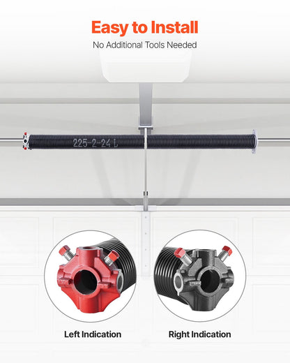 Garage Door Torsion Springs, Pair of 0.225 x 2 x 24 in, 16000 Cycles, Electrophoresis Black Coated for Replacement, Garage Door Springs with Non-Slip Winding Bars, Gloves and Mounting Wrench