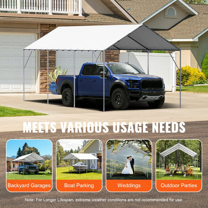 10 x 20 ft Carport Replacement Canopy Cover, Garage Top Tent Shelter Tarp Heavy-Duty Waterproof & UV Protected, Easy Installation with 40 Ball Bungeess (Only Top Cover, Frame Not Include), White