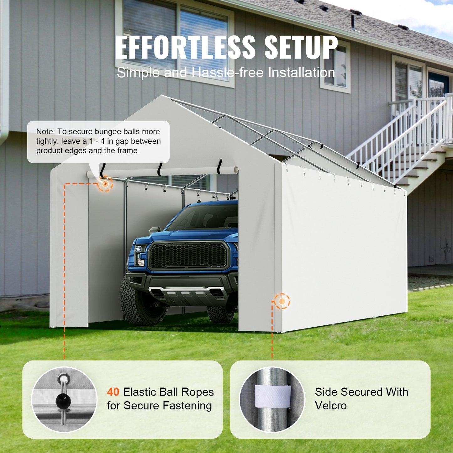 Carport Byte av kapell sidovägg 10 x 20 fot, garagetält skydd presenning Kraftig vattentät & UV-skyddad, enkel installation med bollbyxor, vit (topp och ram ingår ej)