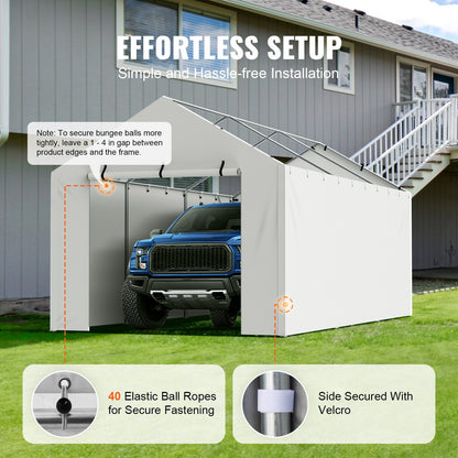 Carport Byte av kapell sidovägg 10 x 20 fot, garagetält skydd presenning Kraftig vattentät & UV-skyddad, enkel installation med bollbyxor, vit (topp och ram ingår ej)