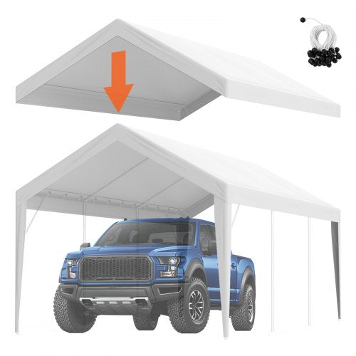 Carport Replacement Canopy Cover 10 x 20 ft, Garage Top Tent Shelter Tarp Heavy-Duty Waterproof & UV Protected, Easy Installation with Ball Bungees,White (Only Top Cover, Frame Not Include)