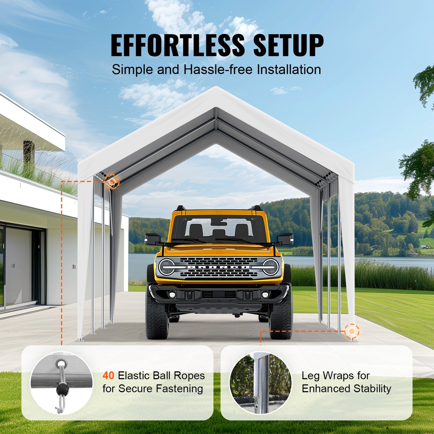 Carport Replacement Canopy Cover 10 x 20 ft, Garage Top Tent Shelter Tarp Heavy-Duty Waterproof & UV Protected, Easy Installation with Ball Bungees,White (Only Top Cover, Frame Not Include)