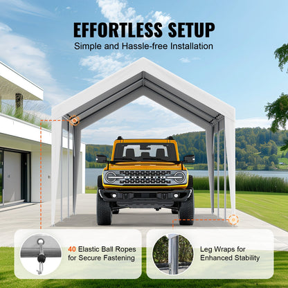 Carport Replacement Canopy Cover 10 x 20 ft, Garage Top Tent Shelter Tarp Heavy-Duty Waterproof & UV Protected, Easy Installation with Ball Bungees,White (Only Top Cover, Frame Not Include)