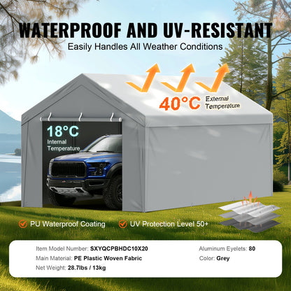 Carport Replacement canopy cover + side wall 6000 x 3000 mm, garage tent protection tarpaulin Heavy duty waterproof &amp; UV protected, easy installation with ball pants, white (frame not included)
