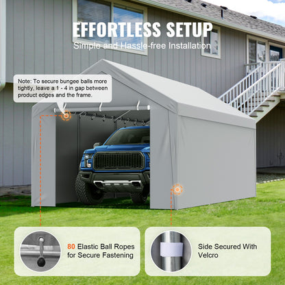 Carport Replacement canopy cover + side wall 6000 x 3000 mm, garage tent protection tarpaulin Heavy duty waterproof &amp; UV protected, easy installation with ball pants, white (frame not included)
