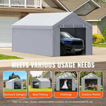 Carport Replacement canopy cover + side wall 6000 x 3000 mm, garage tent protection tarpaulin Heavy duty waterproof &amp; UV protected, easy installation with ball pants, white (frame not included)