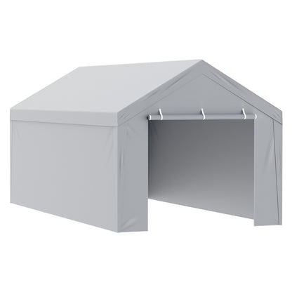 Carport Replacement canopy cover + side wall 6000 x 3000 mm, garage tent protection tarpaulin Heavy duty waterproof &amp; UV protected, easy installation with ball pants, white (frame not included)