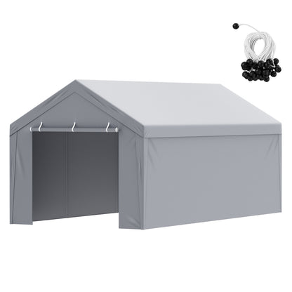Carport Replacement canopy cover + side wall 6000 x 3000 mm, garage tent protection tarpaulin Heavy duty waterproof &amp; UV protected, easy installation with ball pants, white (frame not included)