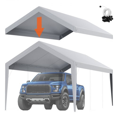 Carport Replacement Canopy Cover 10 x 20 ft, Garage Top Tent Shelter Tarp Heavy-Duty Waterproof & UV Protected, Easy Installation with Ball Bungees,Grey (Only Top Cover, Frame Not Include)