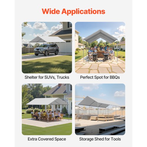 Carport-reservtak, 3 x 6 m dricksskyddad presenning för garage, UV-resistent och vattentät bilskyddspresenning, kraftigt bilportsskydd med bollvagnar, grå, ram ingår ej |  EU