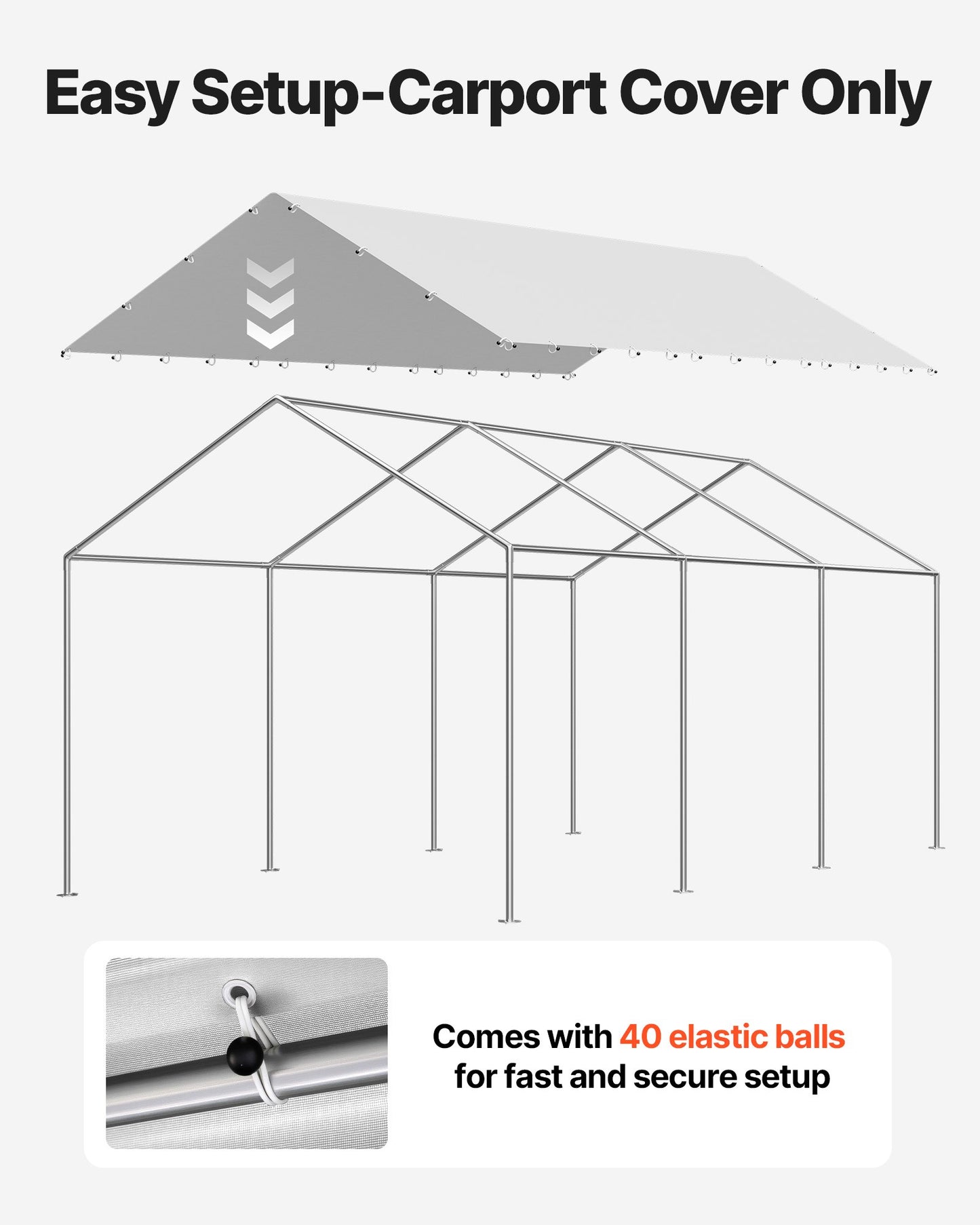 Carport Replacement Canopy, 10 x 20 ft Potable Garage Tent Top Tarp, UV-Resistant & Waterproof Car Shelter Tarp, Heavy Duty Car Port Cover with Ball Buggees, Grey, Frame Not Included