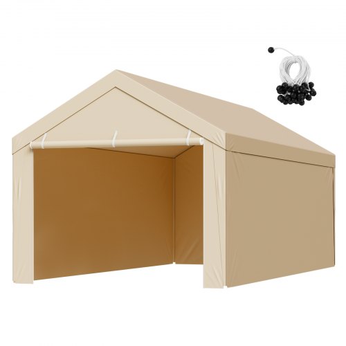 Carport Replacement Canopy, 10 x 20 ft Potable Garage Tent Top Tarp with Sidewalls, UV-Resistant & Waterproof, Heavy Duty Car Shelter Tarp with Ball Buggees, Beige, Frame Not Included
