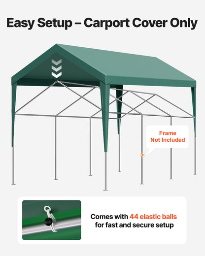 Carport Replacement Canopy, 10 x 20 ft Potable Garage Tent Top Tarp, UV-Resistant & Waterproof Car Shelter Tarp, Heavy Duty Car Port Cover with Ball Buggees, Dark Green, Frame Not Included