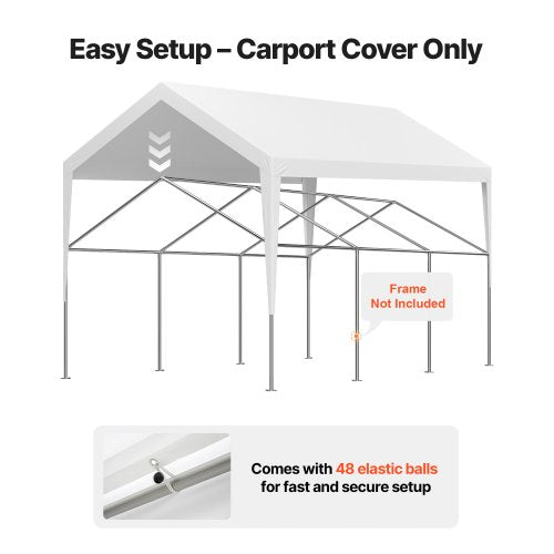 Carport-reservtak, 3,6 x 6 m dricksskyddad presenning för garage, UV-resistent och vattentät bilskyddspresenning, kraftigt bilportsskydd med bollvagnar, vit, ram ingår ej |  EU