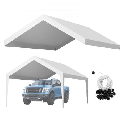 Carport Replacement Canopy, 12 x 20 ft Potable Garage Tent Top Tarp, UV-Resistant & Waterproof Car Shelter Tarp, Heavy Duty Car Port Cover with Ball Buggees, White, Frame Not Included