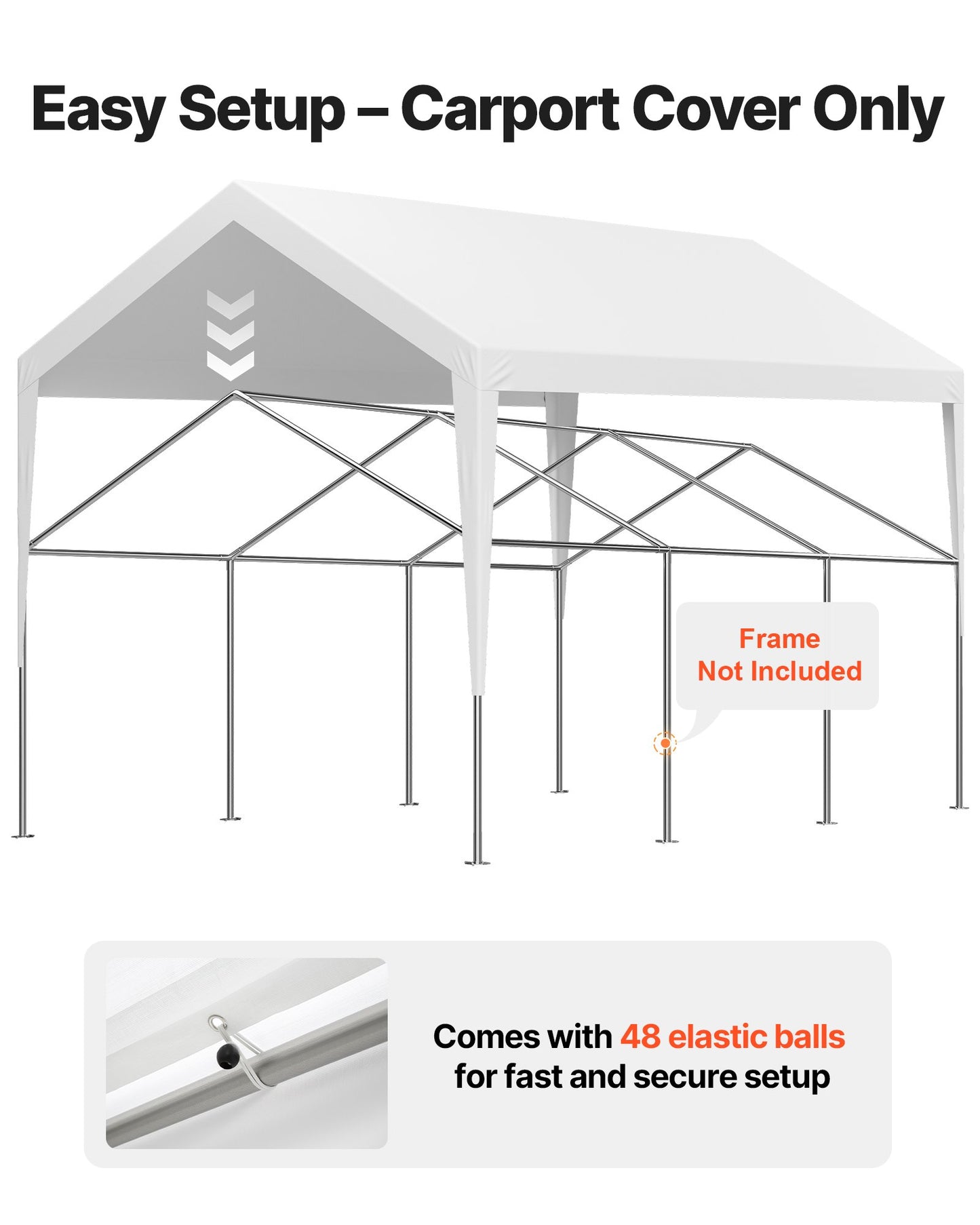 Carport Replacement Canopy, 12 x 20 ft Potable Garage Tent Top Tarp, UV-Resistant & Waterproof Car Shelter Tarp, Heavy Duty Car Port Cover with Ball Buggees, White, Frame Not Included
