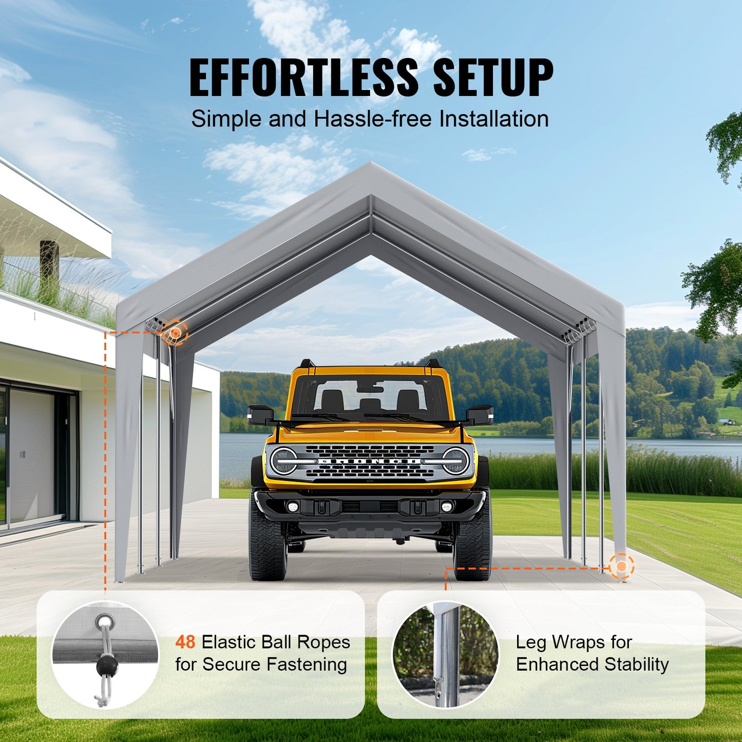 Carport Replacement Canopy Cover 12 x 20 ft, Garage Top Tent Shelter Tarp Heavy-Duty Waterproof & UV Protected, Easy Installation with Ball Bungees,Grey (Only Top Cover, Frame Not Include)