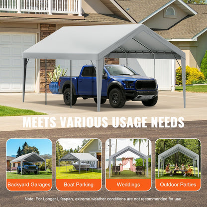 Carport Replacement Canopy Cover 12 x 20 ft, Garage Top Tent Shelter Tarp Heavy-Duty Waterproof & UV Protected, Easy Installation with Ball Bungees,Grey (Only Top Cover, Frame Not Include)