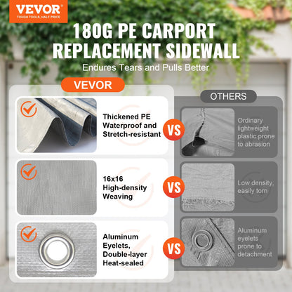 Carport Byte av kapell sidovägg 12 x 20 fot, garagetält skydd presenning Kraftig vattentät & UV-skyddad, enkel installation med bollbyxor, grå (topp och ram ingår ej)