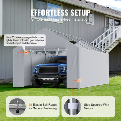 Carport Byte av kapell sidovägg 12 x 20 fot, garagetält skydd presenning Kraftig vattentät & UV-skyddad, enkel installation med bollbyxor, grå (topp och ram ingår ej)