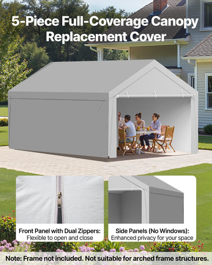 Carport Replacement Canopy, 12 x 20 ft Potable Garage Tent Top Tarp with Sidewalls, UV-Resistant & Waterproof, Heavy Duty Car Shelter Tarp with Ball Buggees, Grey, Frame Not Included