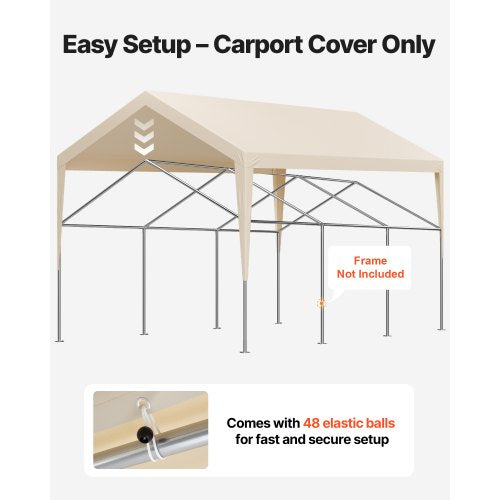 Carport-reservtak, 3,6 x 6 m dricksskyddad presenning för garage, UV-resistent och vattentät bilskyddspresenning, kraftigt bilportsskydd med bollvagnar, beige, ram ingår ej |  EU