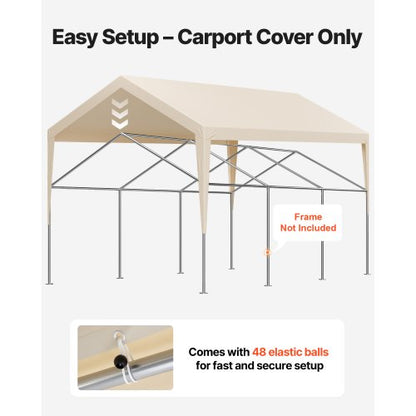 Carport-reservtak, 3,6 x 6 m dricksskyddad presenning för garage, UV-resistent och vattentät bilskyddspresenning, kraftigt bilportsskydd med bollvagnar, beige, ram ingår ej |  EU