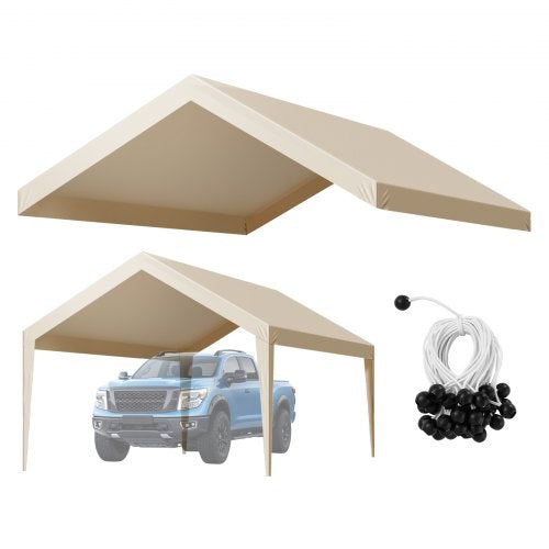 Carport-reservtak, 3,6 x 6 m dricksskyddad presenning för garage, UV-resistent och vattentät bilskyddspresenning, kraftigt bilportsskydd med bollvagnar, beige, ram ingår ej |  EU