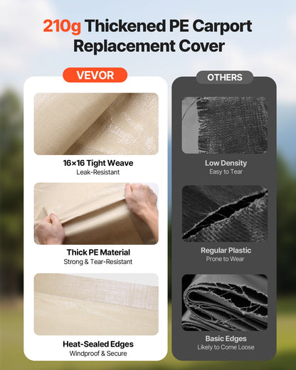 Carport Replacement Canopy, 12 x 20 ft Potable Garage Tent Top Tarp, UV-Resistant & Waterproof Car Shelter Tarp, Heavy Duty Car Port Cover with Ball Buggees, Beige, Frame Not Included