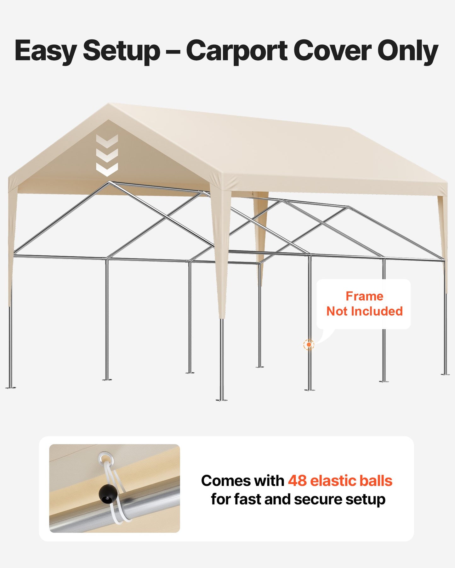 Carport Replacement Canopy, 12 x 20 ft Potable Garage Tent Top Tarp, UV-Resistant & Waterproof Car Shelter Tarp, Heavy Duty Car Port Cover with Ball Buggees, Beige, Frame Not Included