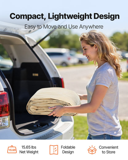 Carport Replacement Canopy, 12 x 20 ft Potable Garage Tent Top Tarp, UV-Resistant & Waterproof Car Shelter Tarp, Heavy Duty Car Port Cover with Ball Buggees, Beige, Frame Not Included